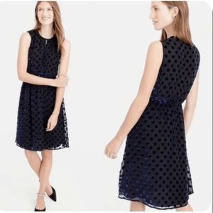 J Crew Navy Polka Dot Split Neck Silk blend Dress 4